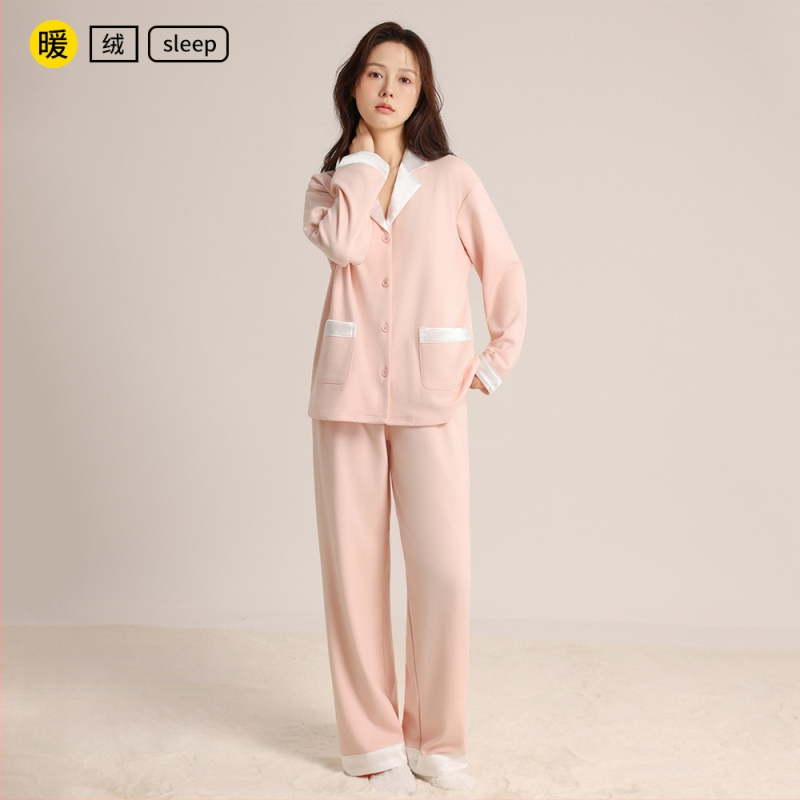 Naiste pijamasekett, Korea stiilis sügis-talv, lihtne ja mugav, Derong kangas, 90–95% polüester, 251–300 g/m², pikad varrukad