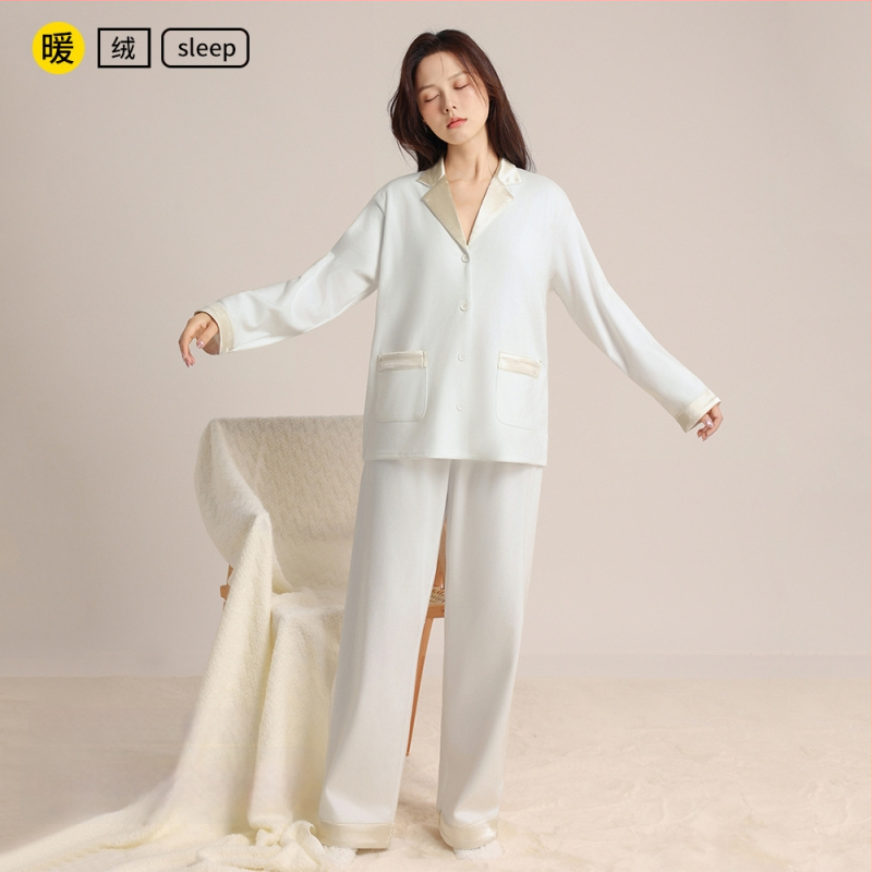 Naiste pijamasekett, Korea stiilis sügis-talv, lihtne ja mugav, Derong kangas, 90–95% polüester, 251–300 g/m², pikad varrukad