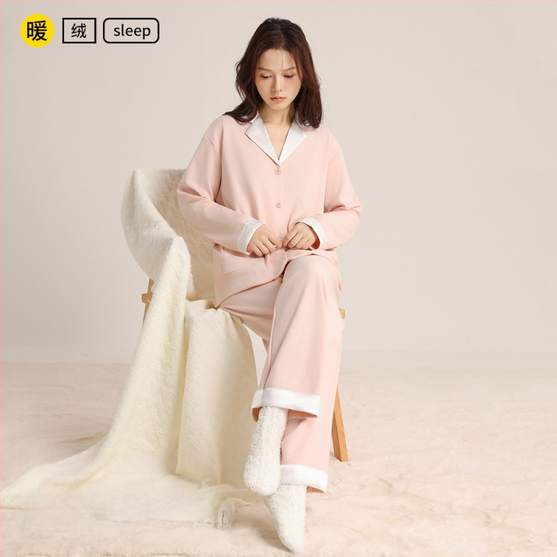 Naiste pijamasekett, Korea stiilis sügis-talv, lihtne ja mugav, Derong kangas, 90–95% polüester, 251–300 g/m², pikad varrukad