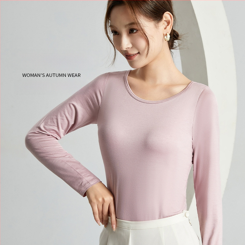 Naiste pidžaama-top ümmarguse kaela ja pikkade varrukatega, viskoosest kangast, paksusega 201–250 g/m², hingav ja mugav koduseks riietuseks