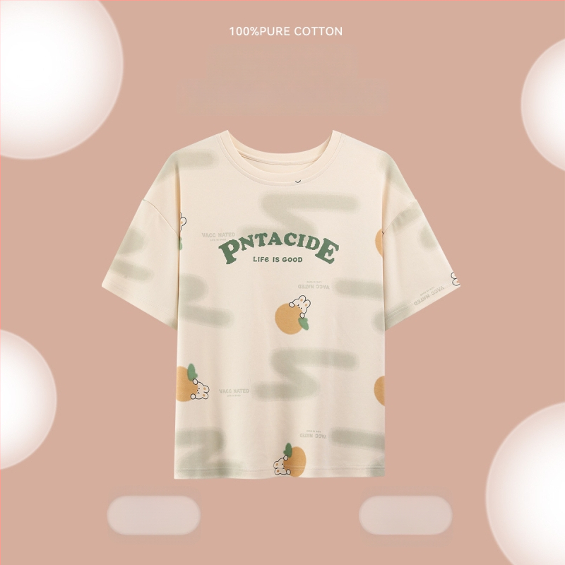 Naiste puuvillane pidžaamasegu, ümmarguse kaelusega top, 3/4 varrukad ja lühikesed püksid, 100% puuvill