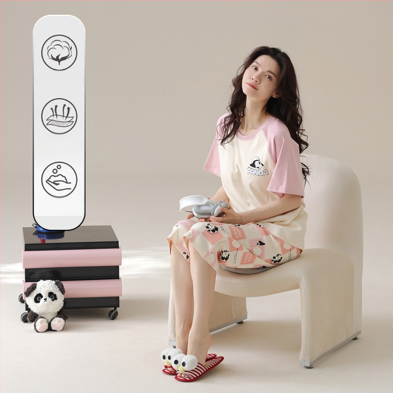 Naiste puuvillane pidžaamasegu, ümmarguse kaelusega top, 3/4 varrukad ja lühikesed püksid, 100% puuvill