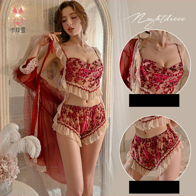 Kaheosaline komplekt: Seksikas kamisool ööseks V-kaelusega, varrukateta, lühikesed püksid, hingav kudum