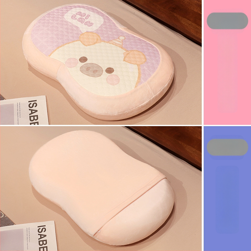 Atminties medvilninis kaklo pagalvė su ledo šilko užvalkalu, ovalo formos, ženklo Initial Floc, svoris iki 1 kg