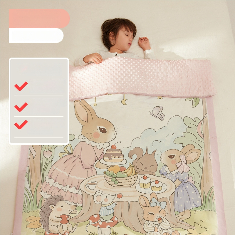 Kūdiklių pledas su poliesterio užpildais, megzta medvilnė audinys, svoris 0,55–1,0 kg, pavasario ir rudens sezonoms, tinkamas 1–2 metų vaikams