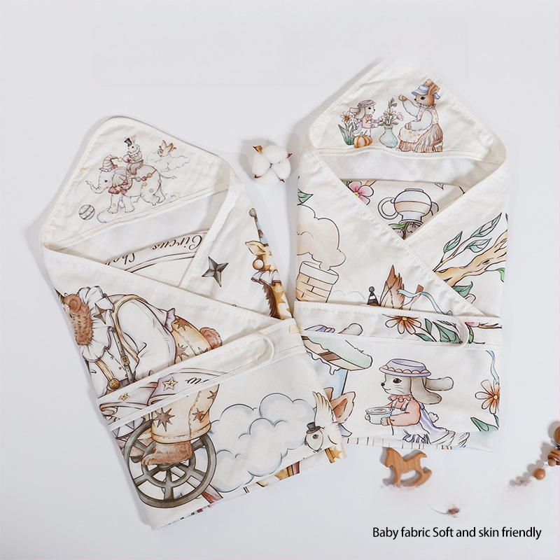 Naujagimio įvyniojimo pledas iš bambuko pluošto, vasarinė lengva versija, iki 0,5 kg, karikatūrų dizainas