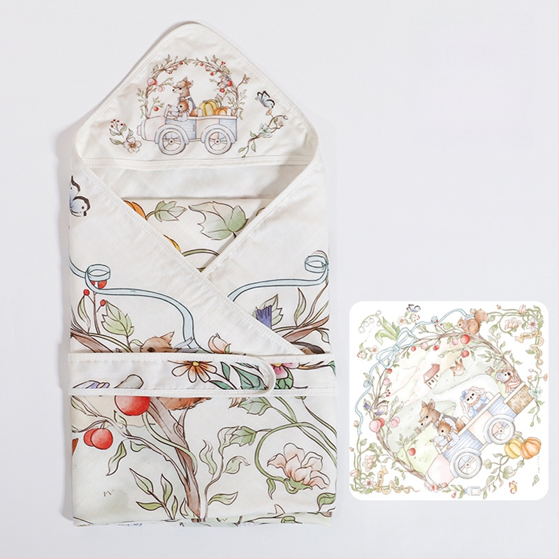 Naujagimio įvyniojimo pledas iš bambuko pluošto, vasarinė lengva versija, iki 0,5 kg, karikatūrų dizainas