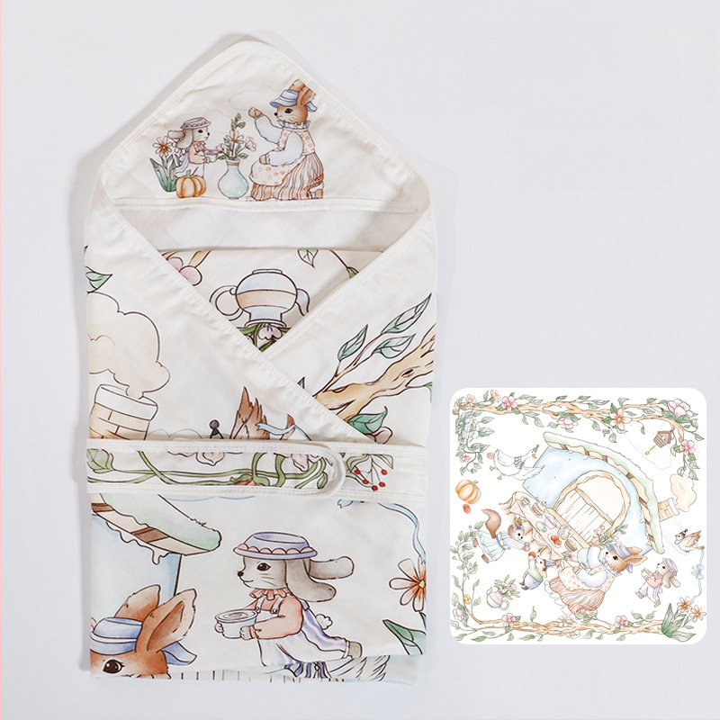 Naujagimio įvyniojimo pledas iš bambuko pluošto, vasarinė lengva versija, iki 0,5 kg, karikatūrų dizainas