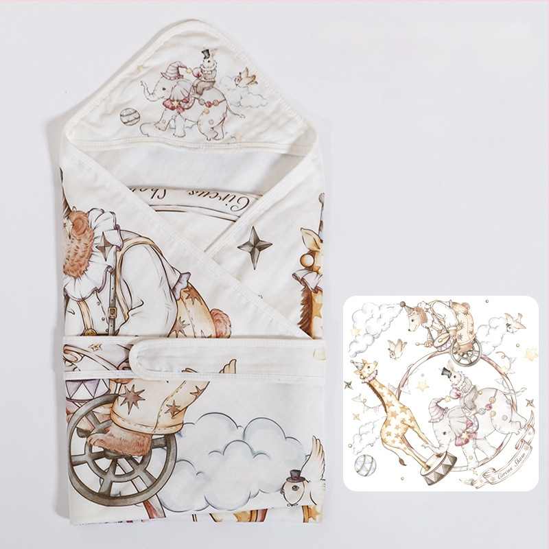 Naujagimio įvyniojimo pledas iš bambuko pluošto, vasarinė lengva versija, iki 0,5 kg, karikatūrų dizainas