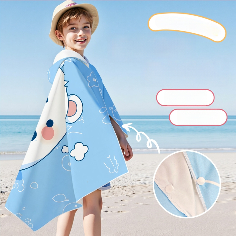 Bērnu ātri žūstošs kapes dvielis plūšanai, divpusējs samets, 200–300 g