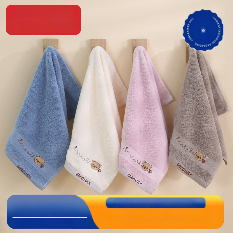 Kūdikių ir vaikų medvilninis rankšluostis su minkštu siuvinėjimu, sugeriantis rankšluostis veidui ir plaukams – gryna medvilnė, 32s siūlai, siuvinėjimas, paprasta pynė, 50–80 g