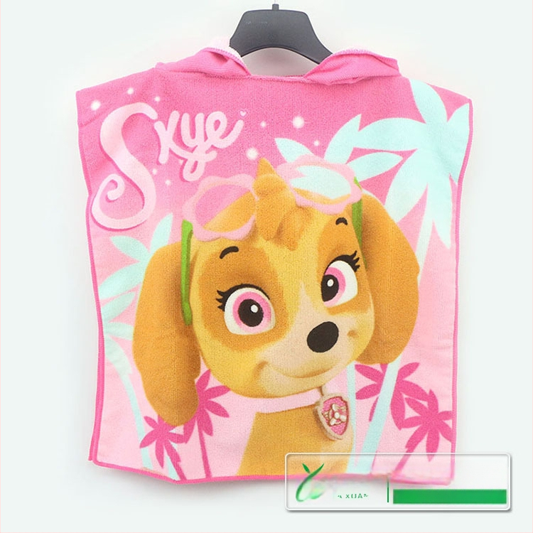 Vaikų gobtuvinis rankšluostis iš superfinio pluošto su reaktyviu spaudiniu karikatūros dizainas, svoris 200-300 g, 150D polieteris, pritaikomi raštai