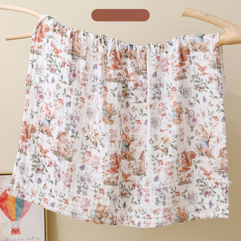 Kūdikių marlių rankšluostis su karikatūrų raštu – visiems metų laikams, 300–400 g, 40 siūlų, Spausdinta