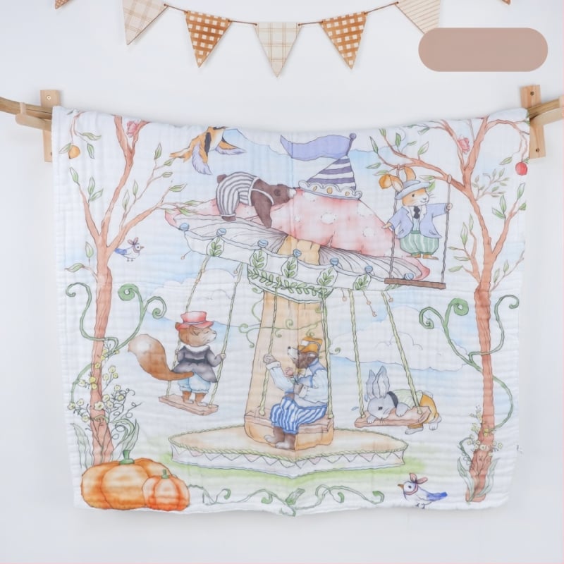 Kūdikių marlių rankšluostis su karikatūrų raštu – visiems metų laikams, 300–400 g, 40 siūlų, Spausdinta