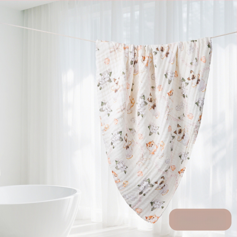 Kūdikių marlių rankšluostis su karikatūrų raštu – visiems metų laikams, 300–400 g, 40 siūlų, Spausdinta