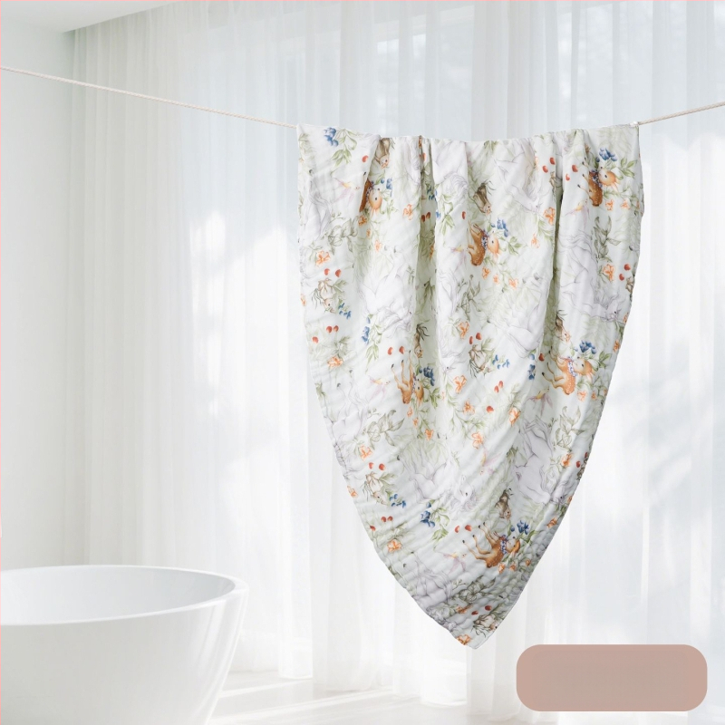 Kūdikių marlių rankšluostis su karikatūrų raštu – visiems metų laikams, 300–400 g, 40 siūlų, Spausdinta