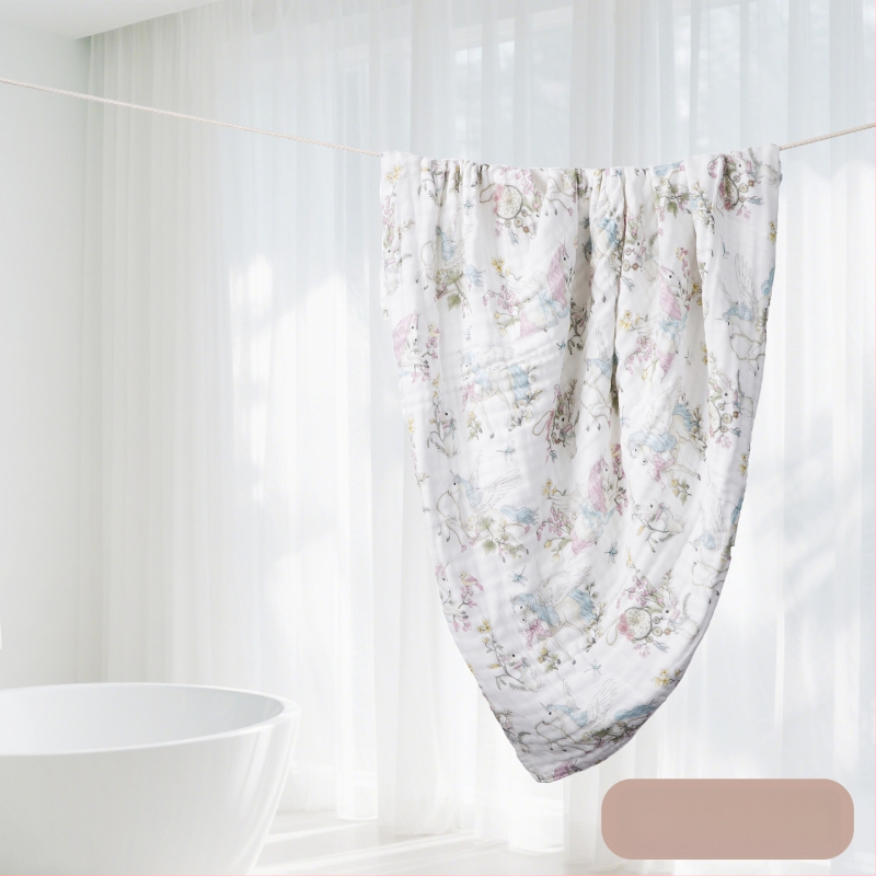 Kūdikių marlių rankšluostis su karikatūrų raštu – visiems metų laikams, 300–400 g, 40 siūlų, Spausdinta