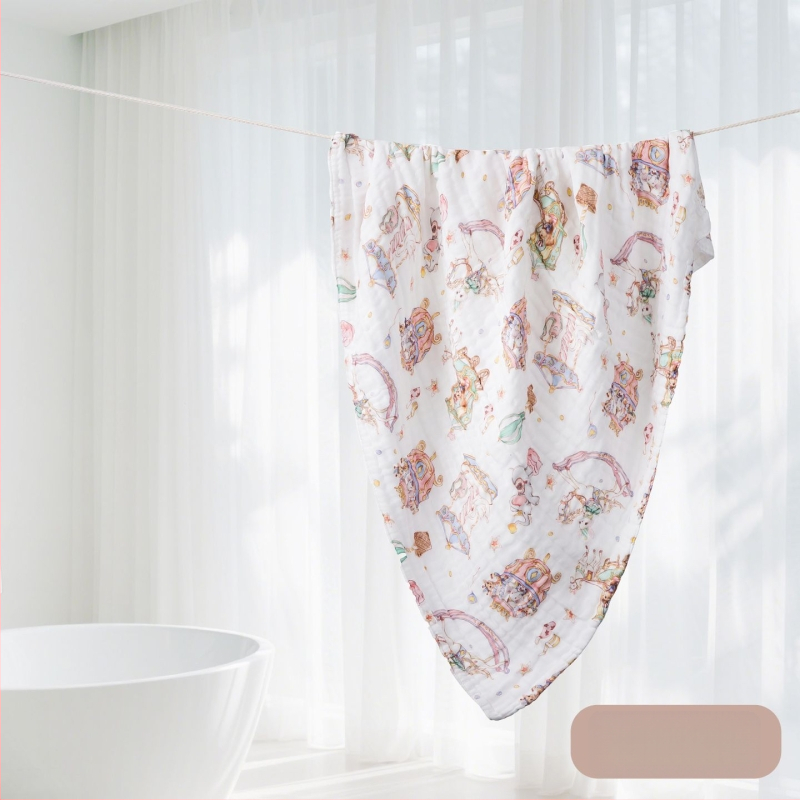 Kūdikių marlių rankšluostis su karikatūrų raštu – visiems metų laikams, 300–400 g, 40 siūlų, Spausdinta