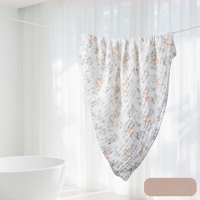 Kūdikių marlių rankšluostis su karikatūrų raštu – visiems metų laikams, 300–400 g, 40 siūlų, Spausdinta