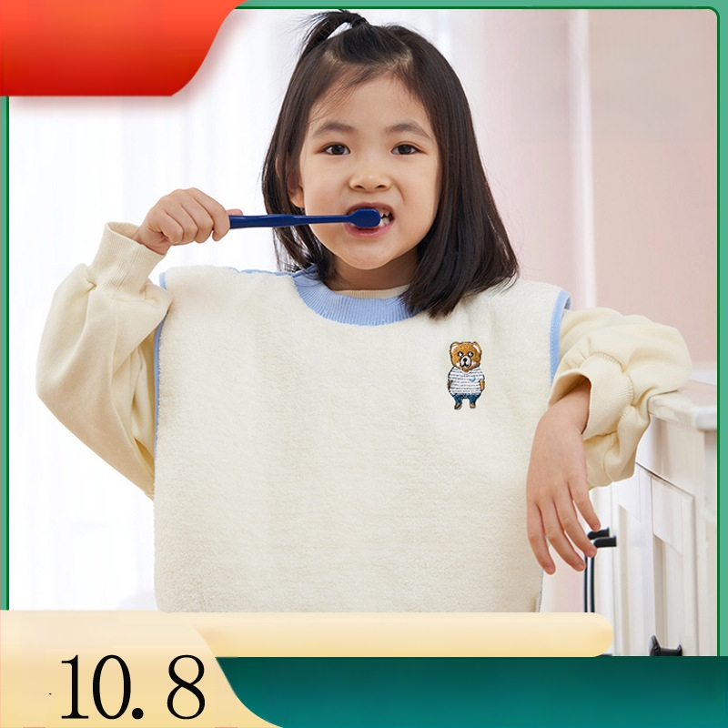 Kangbeibang Vaikų Bib - Atsparus vandeniui veido ploviklis vaikams, daugiafunkcinis medvilninis bib dantų šepetėliams ir šluostymui, tinkamas 0–8 metų amžiaus vaikams, vienos spalvos arba karikatūrų raštas, Saugos lygis A