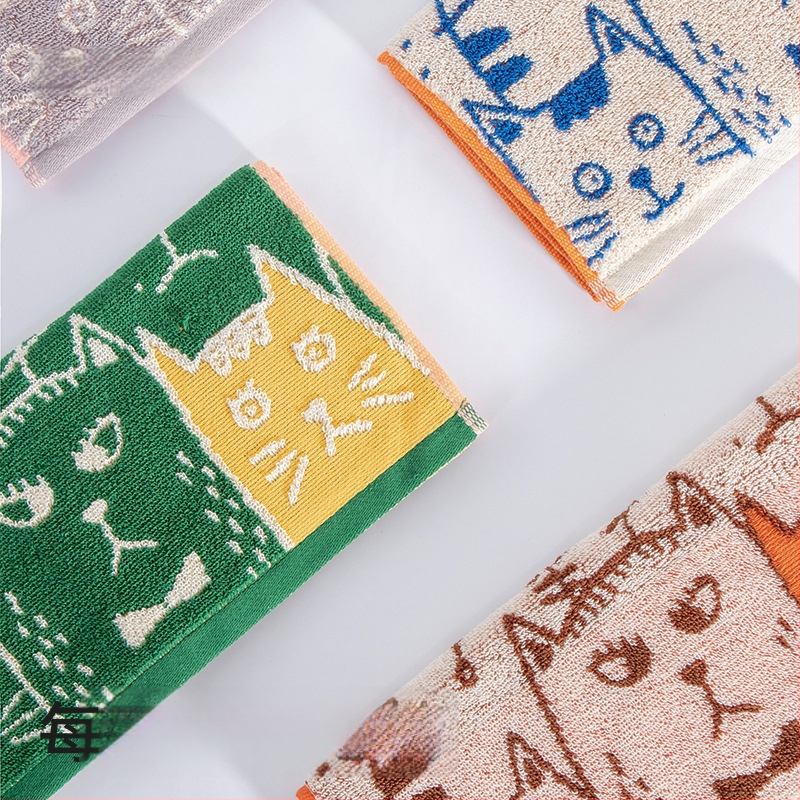 Kūdikio rankšluostis iš 100% medvilnės, džakardiniais dizainas katės grafiti – 150D, 80–100g