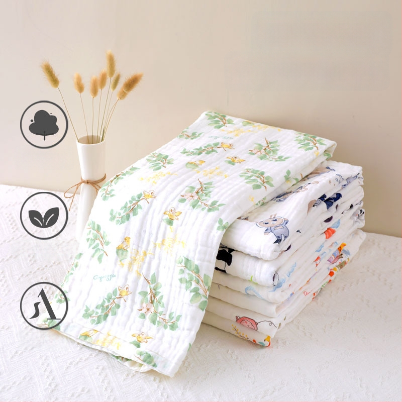 Šešių sluoksnių medvilninė marle kūdikių vonios rankšluostis, sugeriantis, su ranka nupieštu raštu, Klasė A