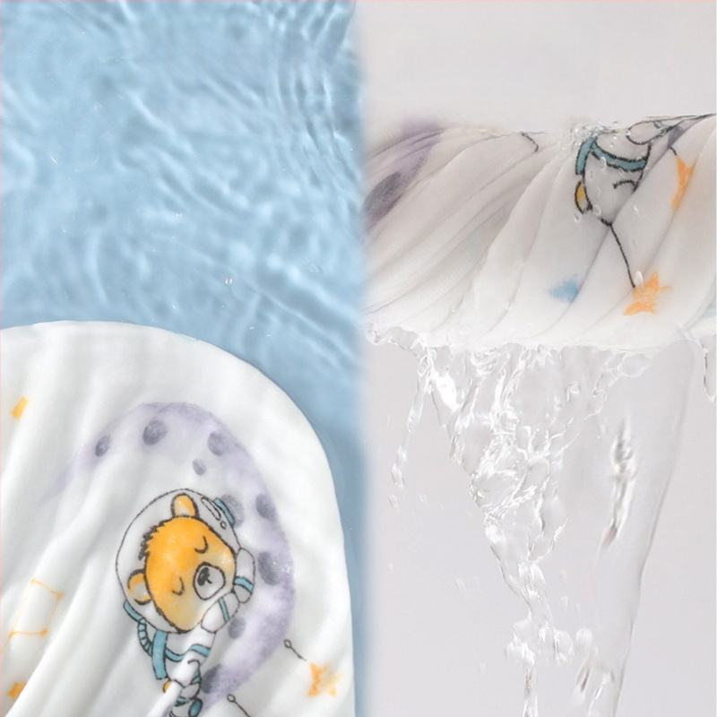 Šešių sluoksnių medvilninė marle kūdikių vonios rankšluostis, sugeriantis, su ranka nupieštu raštu, Klasė A