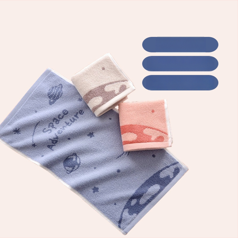 Vaikiškas rankšluostis iš 100% medvilnės, džakardinė audinys, 32s siūlai, 50–80 g, kūdikiui, karikatūros raštas, pritaikomas