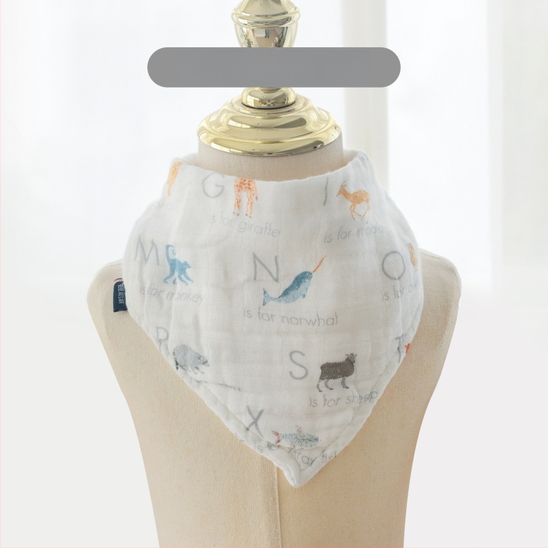 Kūdikių trikampė seilių skydelis, bambusinė-paminklinė mišinio 70/30, sugerianti, naujagimiams 0–1 metų, karikatūrinis raštas