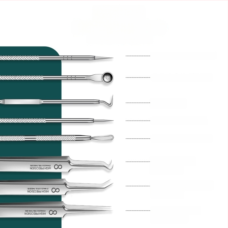 Nerūdijančio plieno spuogų ekstrakcijos įrankių rinkinys bendram naudojimui