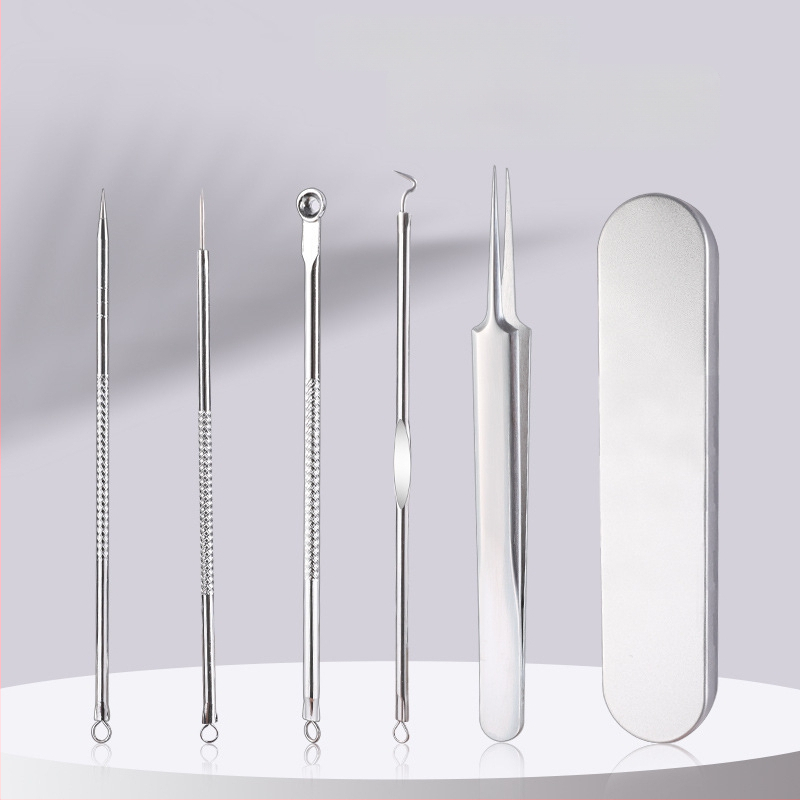 Izilin nerūdijančio plieno spuogų adatos rinkinys, 5 vnt., dėžutėje, dviejų galų