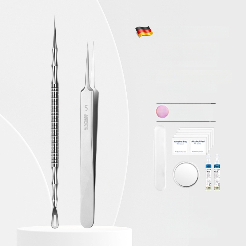 Spuogų adatos ir inkštirų šalinimo rinkinys, itin aštri No. 5 galvutė, nerūdijantis plienas