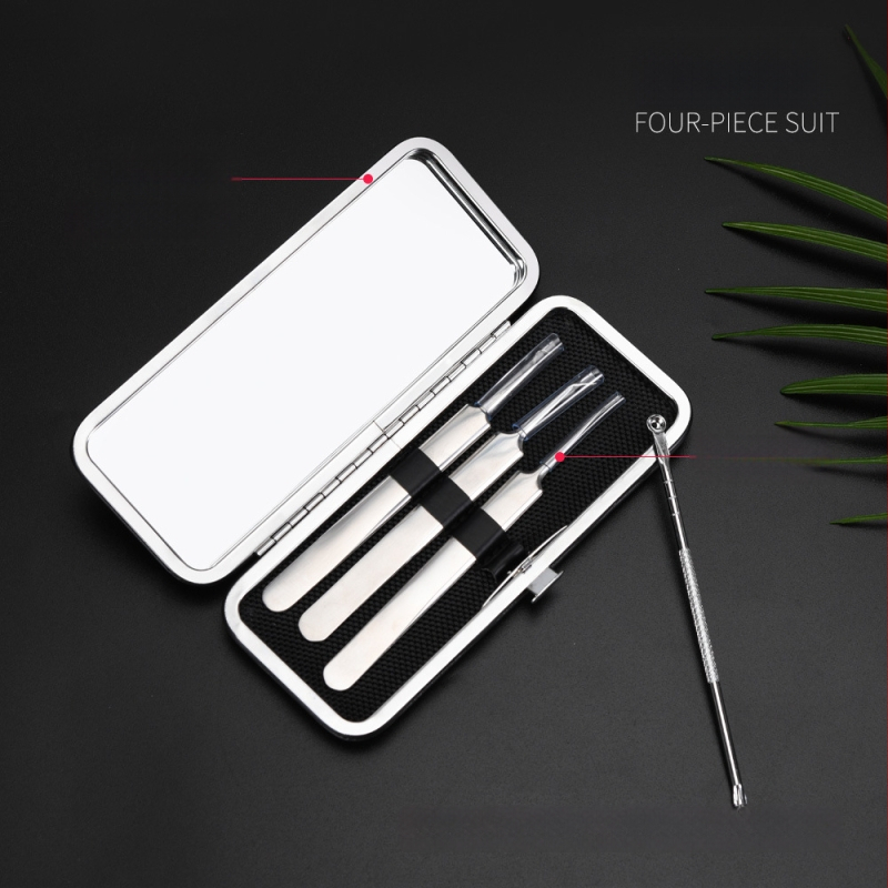 Spuogų įrankių rinkinys: spuogų klipsas ir adata, nerūdijančio plieno, elektroplatinė danga, keturių dalių rinkinys, tinka visiems odos tipams