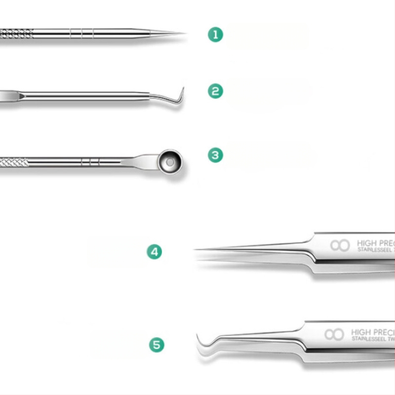 Nerūdijančio plieno aknės adatų rinkinys, 5 dalių, atnaujintas, tikslus juodųjų spuogų ir porų ekstraktorius