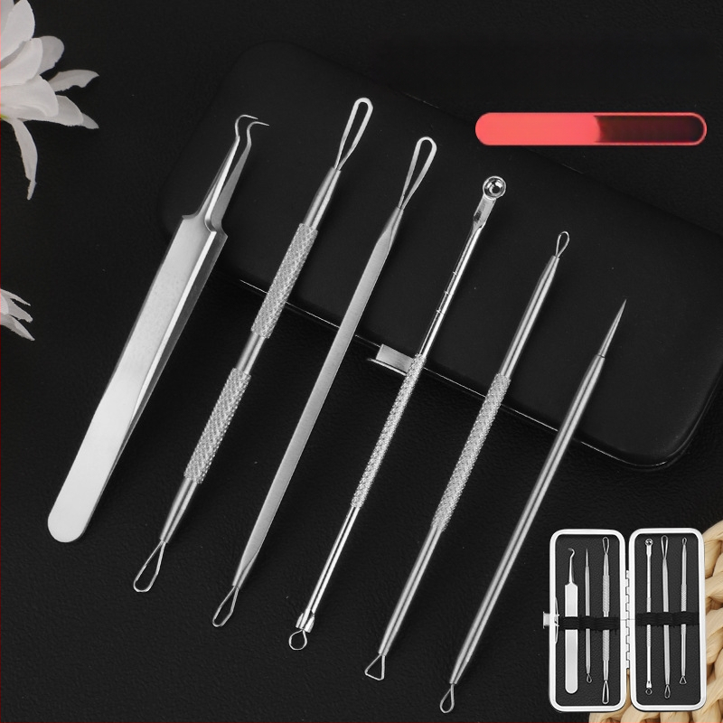 6 dalių nerūdijančio plieno spuogų adatų rinkinys juodų spuogų šalinimui