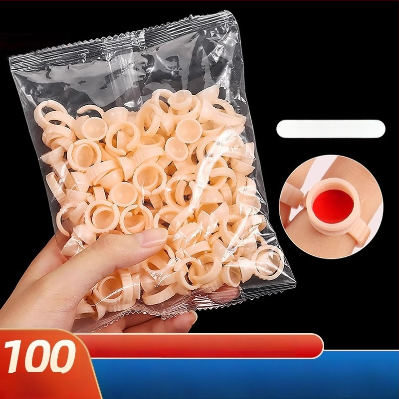 Ühekordsed silikoonist rõngakausid poolpüsiva tätoveeringu jaoks, komplekt 100 tk., 75 g pakendis
