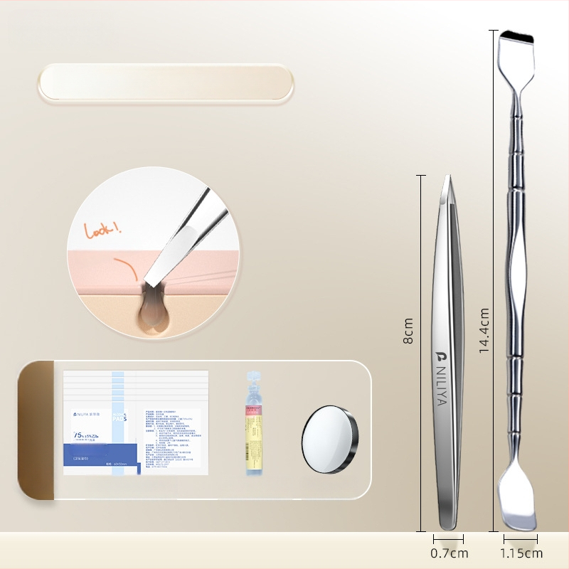 Nilia juodųjų inkliuzų žnyplės – aukšta precizija, nerūdijantis plienas, saugus įrankis poroms ir antakiams salone