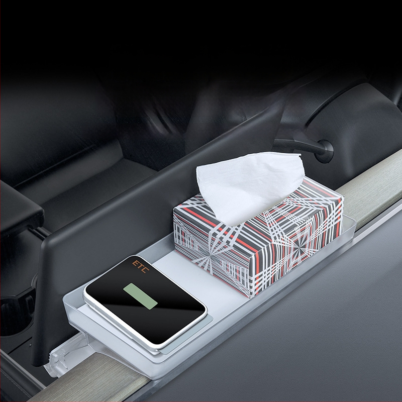 Tesla centrinės konsolės laikymo dėžutė su servetėlių laikikliu ir ETC laikikliu, TPE medžiaga, atsparus vandeniui, prietaisų skydeliui, modelis WL-01
