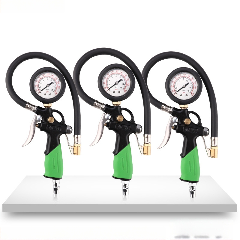 Topson padangų slėgio matuoklis su integruotu inflatoriumi, mechaninis padangų slėgio matuoklis, 0-230 PSI/BAR