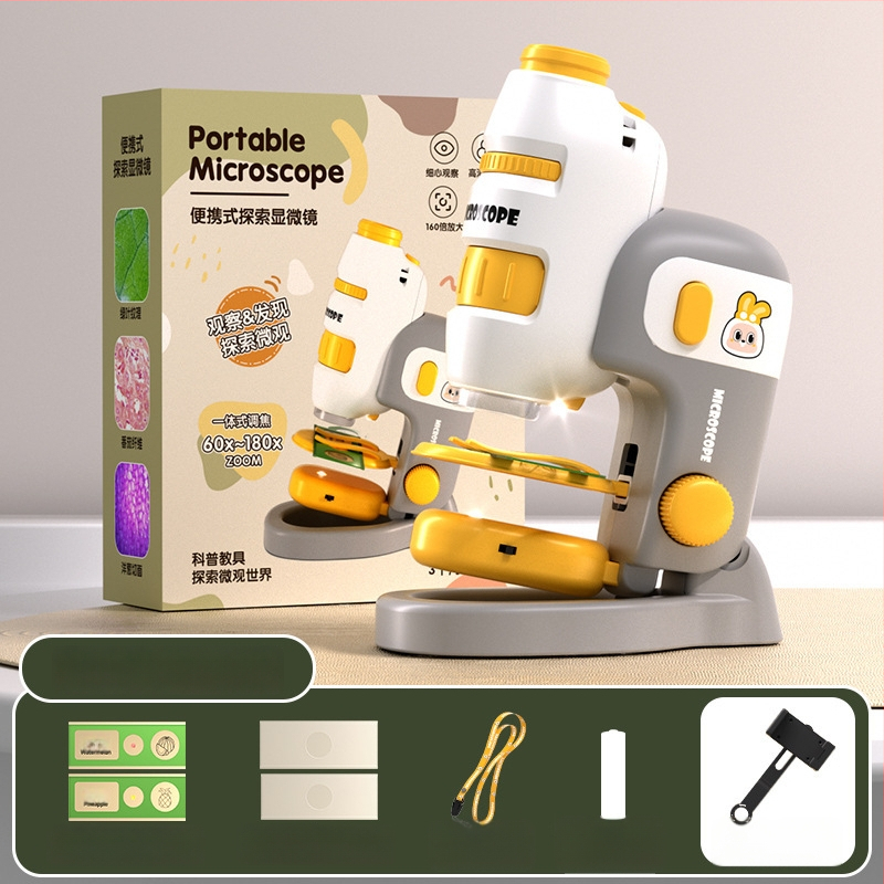 Laste mikroskoop 3-ühes, kompaktne hariv mänguasi, plastmassist, DIY-sõbralik, värvilises kastis pakendatud, mõeldud 4–6-aastastele, bioloogia/keemia (plastmass; DIY; värviline kast; 4–6 a.; bioloogia/keemia)