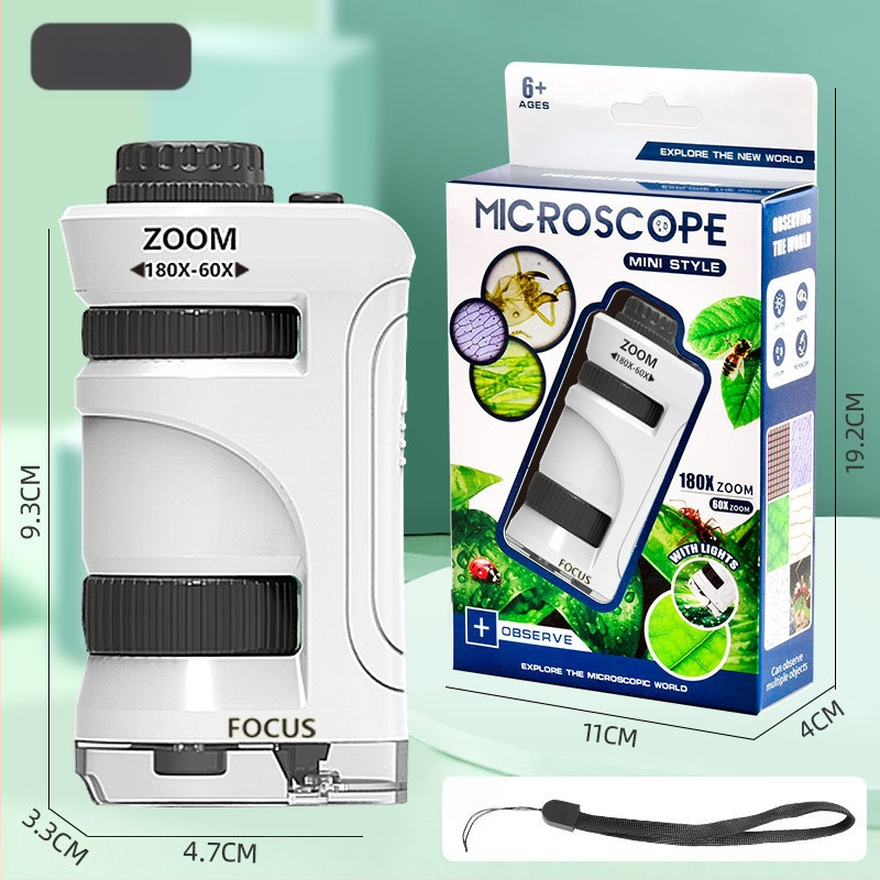 Portatiivne käsimikroskoop ja suurendusklaas – bioloogia ja keemia katsete komplekt, plastkonstruktsioon, mitteelektriline, mitmekülgne, 7–14 aastat