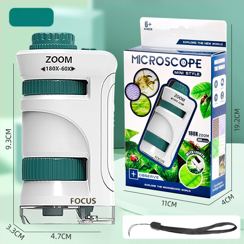 Portatiivne käsimikroskoop ja suurendusklaas – bioloogia ja keemia katsete komplekt, plastkonstruktsioon, mitteelektriline, mitmekülgne, 7–14 aastat