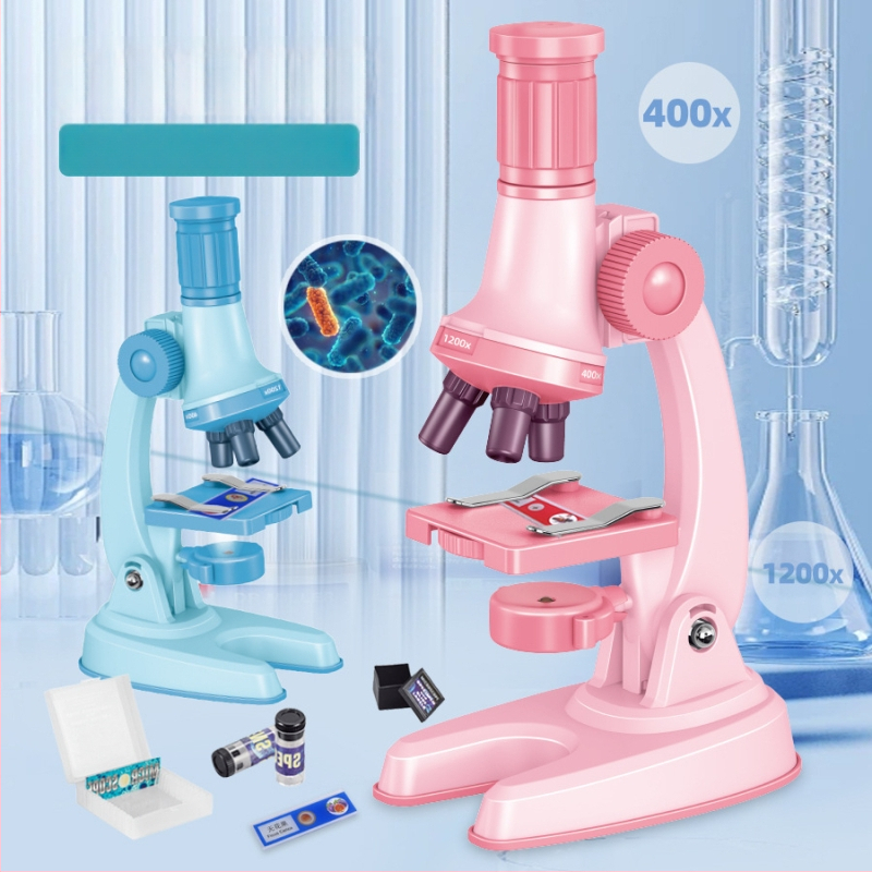 Laste mikroskoop 1200x suurendus – bioloogia eksperimentide komplekt 7–14-aastastele, plastikkorpus, mitte-elektriline, DIY-sõbralik