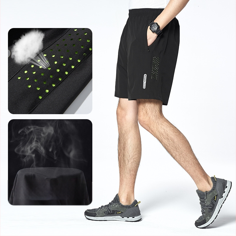 Brīvās fit sporta šorti, elpojoši, ātri žūst, poliestera audums, piecu punktu garums, vasaras lietošanai