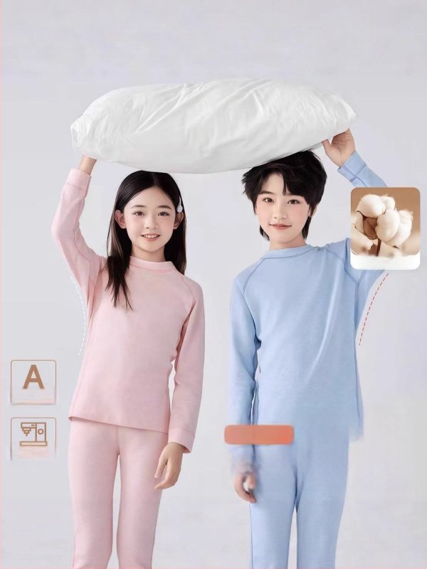 Vaikų terminiai apatinių komplektas dviejų dalių, unisex, 95,8% medvilnė, 4,2% elastanas, švelnus apdaila, tinkamas žiemai, pavasariui ir rudeniui