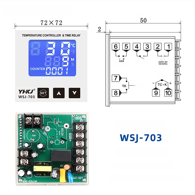 WSJ700 termostatas aukštos galios temperatūros reguliavimui, reguliuojamas, skaitmeninis ekranas, išmanus automatinis pastovios temperatūros valdymas, 220V, atviras montavimas