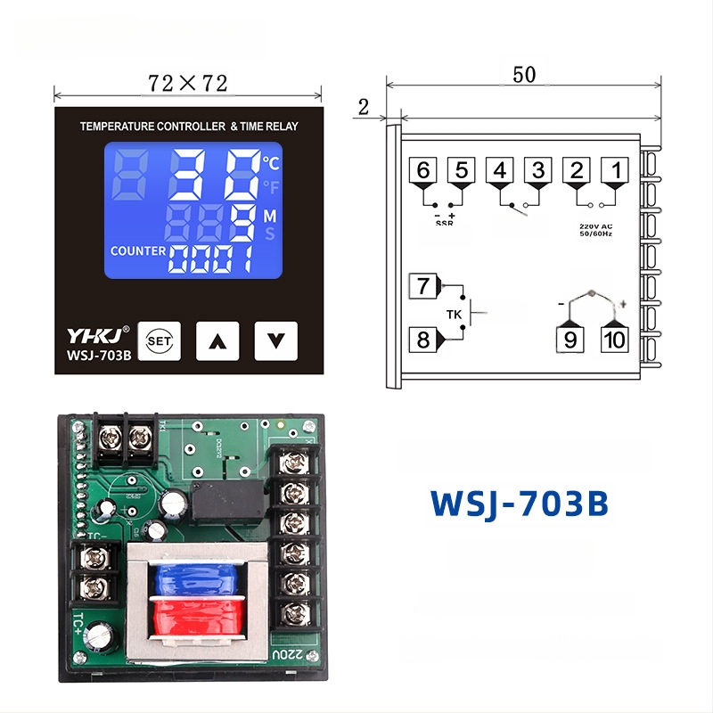 WSJ700 termostatas aukštos galios temperatūros reguliavimui, reguliuojamas, skaitmeninis ekranas, išmanus automatinis pastovios temperatūros valdymas, 220V, atviras montavimas