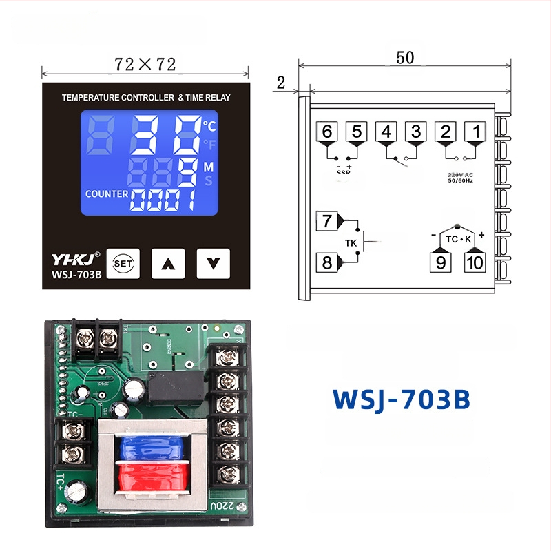WSJ700 termostatas aukštos galios temperatūros reguliavimui, reguliuojamas, skaitmeninis ekranas, išmanus automatinis pastovios temperatūros valdymas, 220V, atviras montavimas