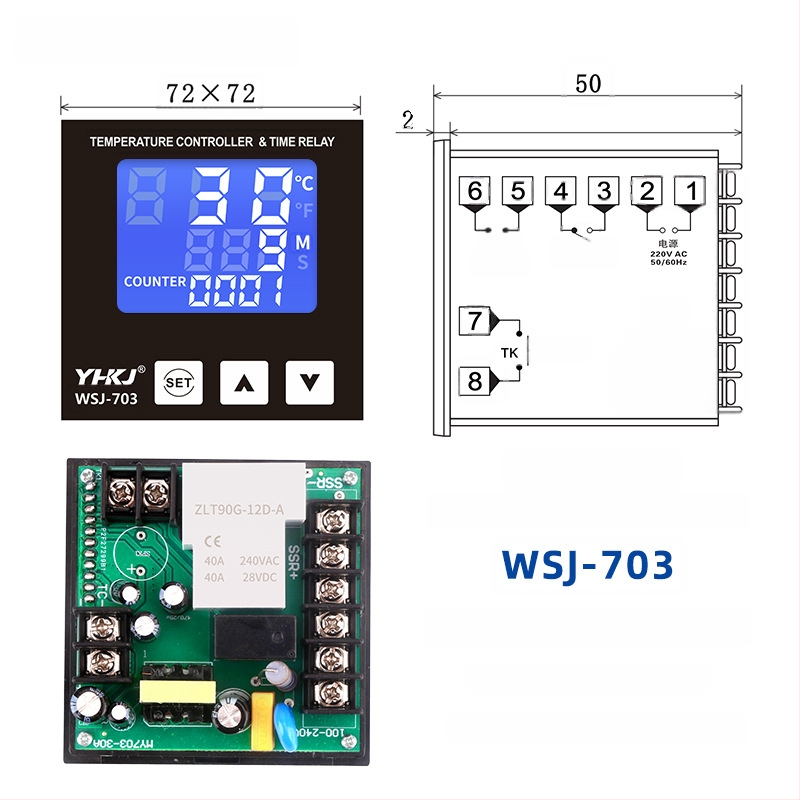 WSJ700 termostatas aukštos galios temperatūros reguliavimui, reguliuojamas, skaitmeninis ekranas, išmanus automatinis pastovios temperatūros valdymas, 220V, atviras montavimas