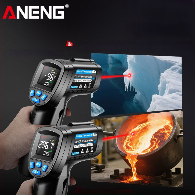 ANENG infraraudonųjų spindulių termometras pramoninei naudai — 0,5 s atsako laikas, AA baterija
